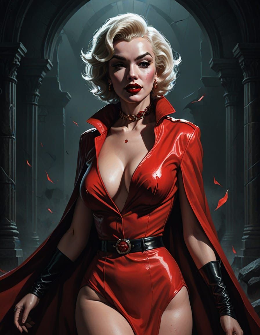 Marilyn Monroe as Vampirella in Red Outfit, Action Scene