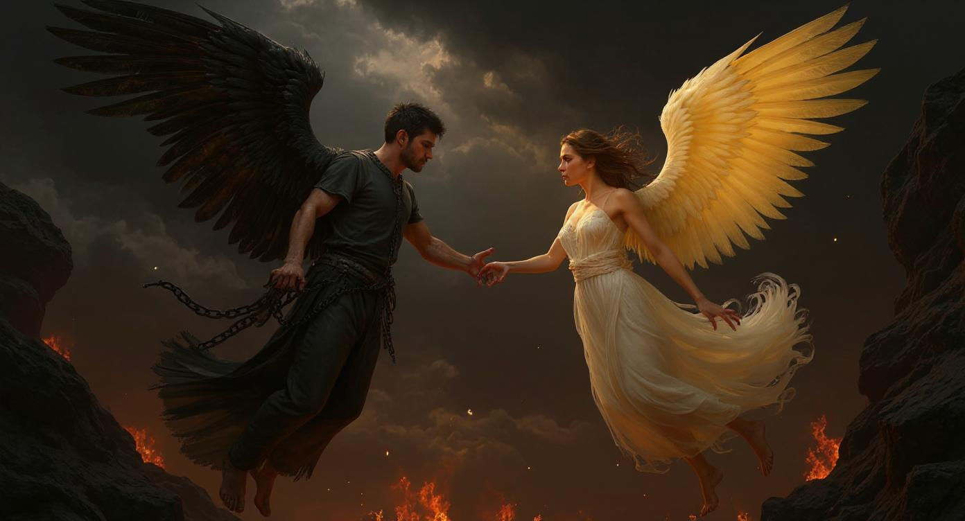 Fallen Angel Reaching for Heaven in Dramatic Light