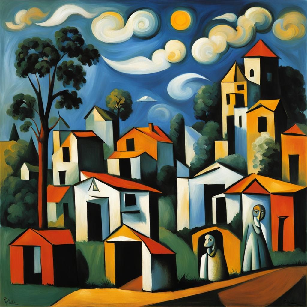 Picasso-esque Village in Liminal Renaissance Style