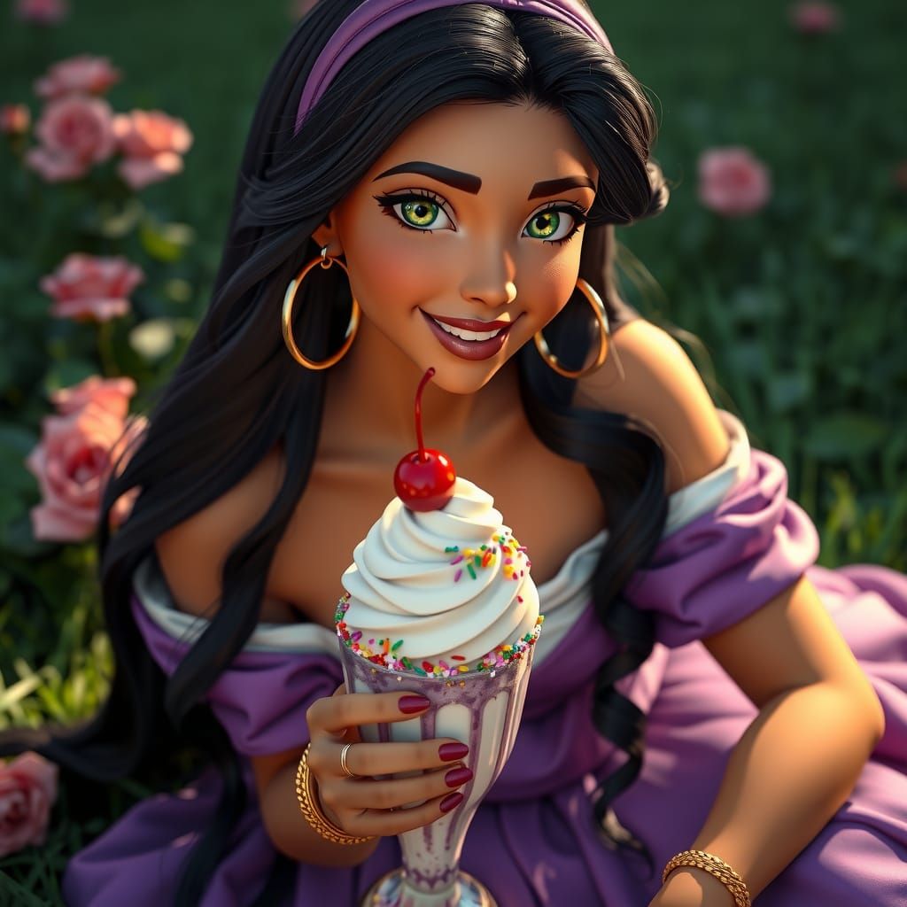 Esmeralda Enjoying a Sundae in Spring Sunlight