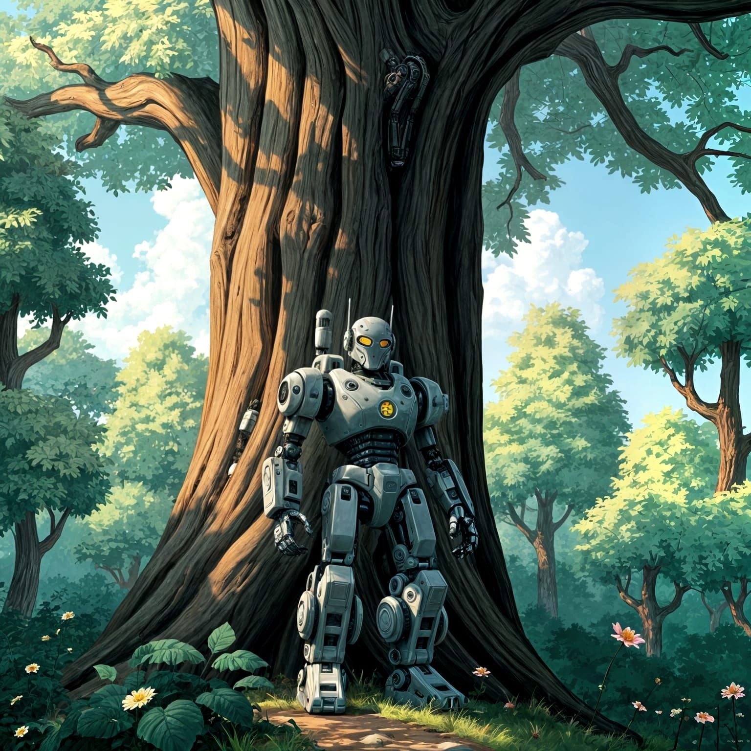 AI Generated Image: Robot and Tree
