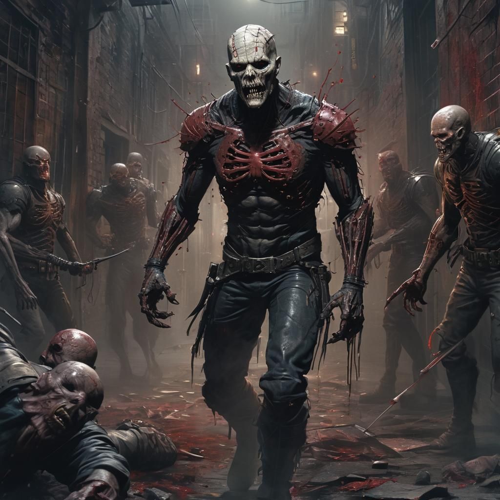 Hellraiser vs Zombies in Dark Comic Style