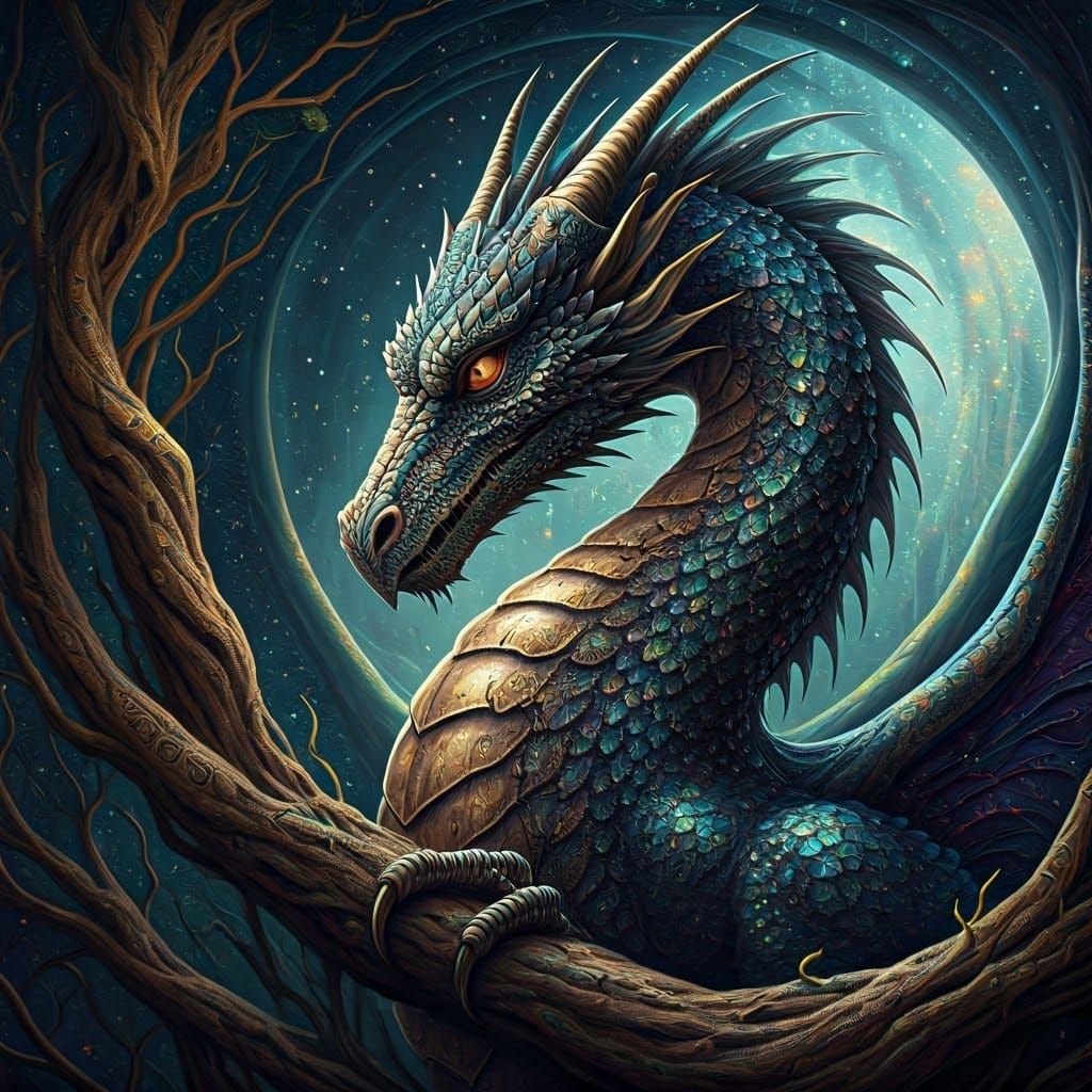 Dragon in Iridescent Glass Mosaic Realm