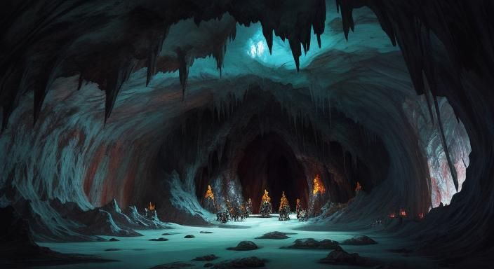 Cave Interior with Stalactites in Anime Comic Style
