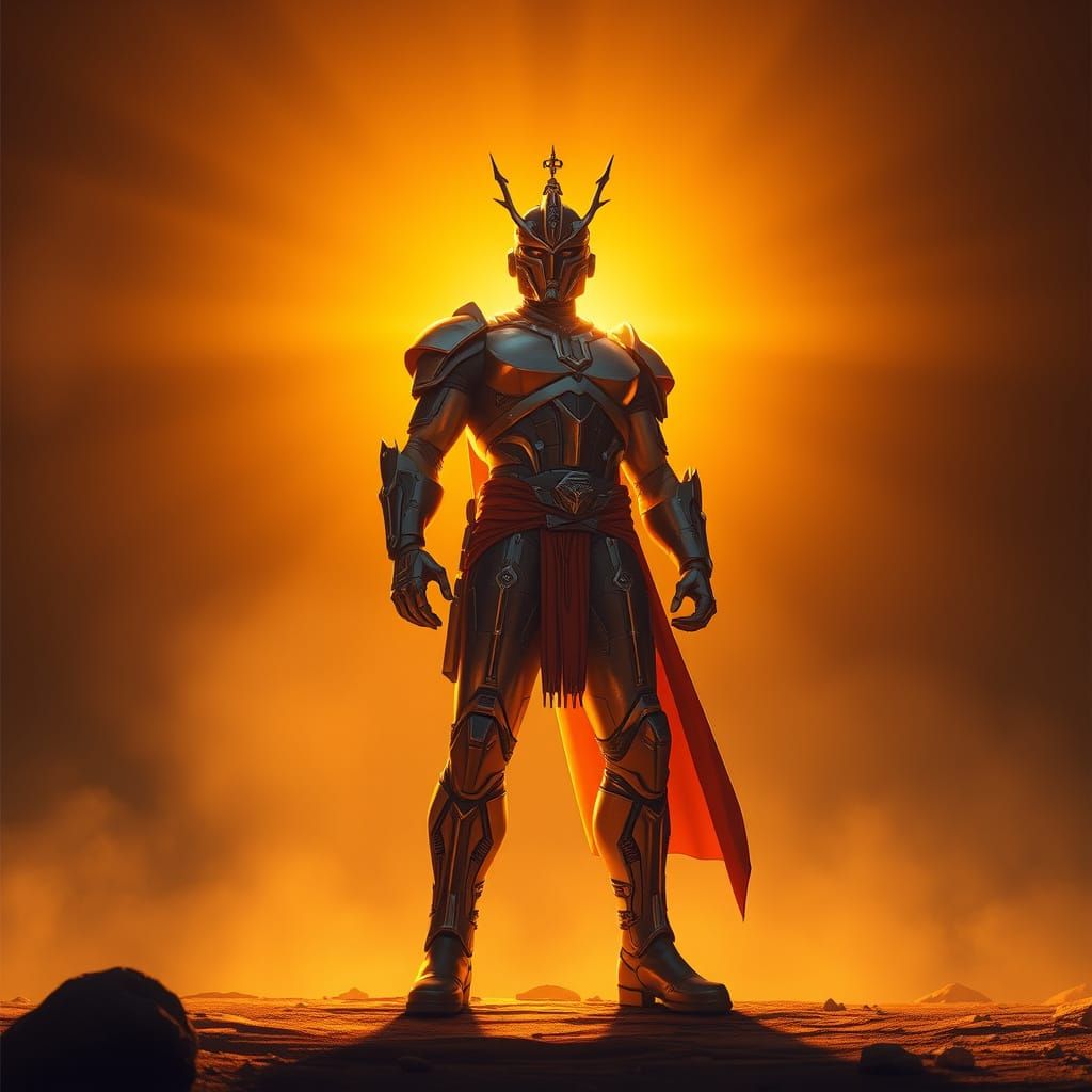 Victorious Figure in Golden Light: A Futuristic Triumph