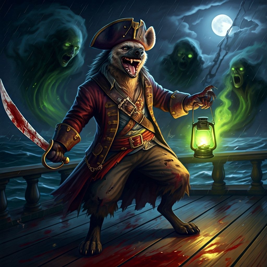 Terrifying Hyena Pirate Captain on a Haunted Ship