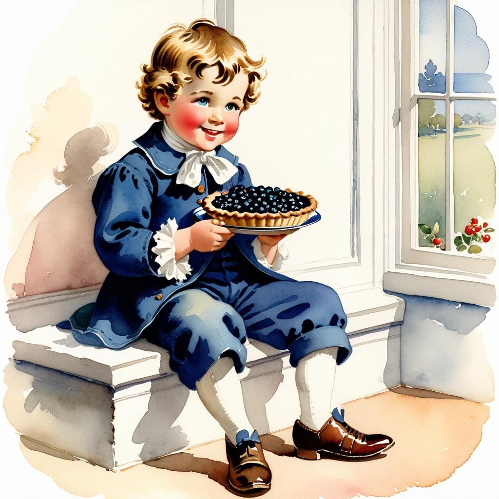 Little Jack Horner, Classic Watercolor Illustration