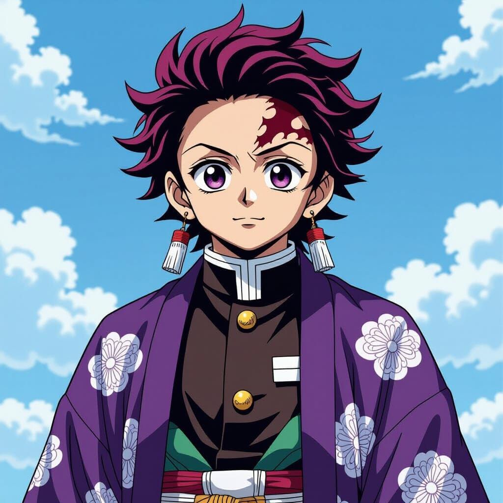 Tanjiro Kamado in Purple Haori, Anime Art Style