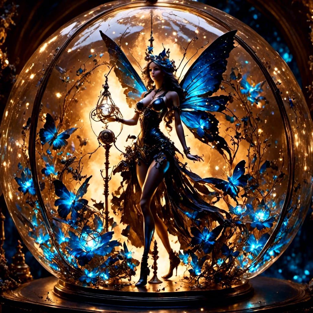 Mechanical Dark Fairy in Glass Dome
