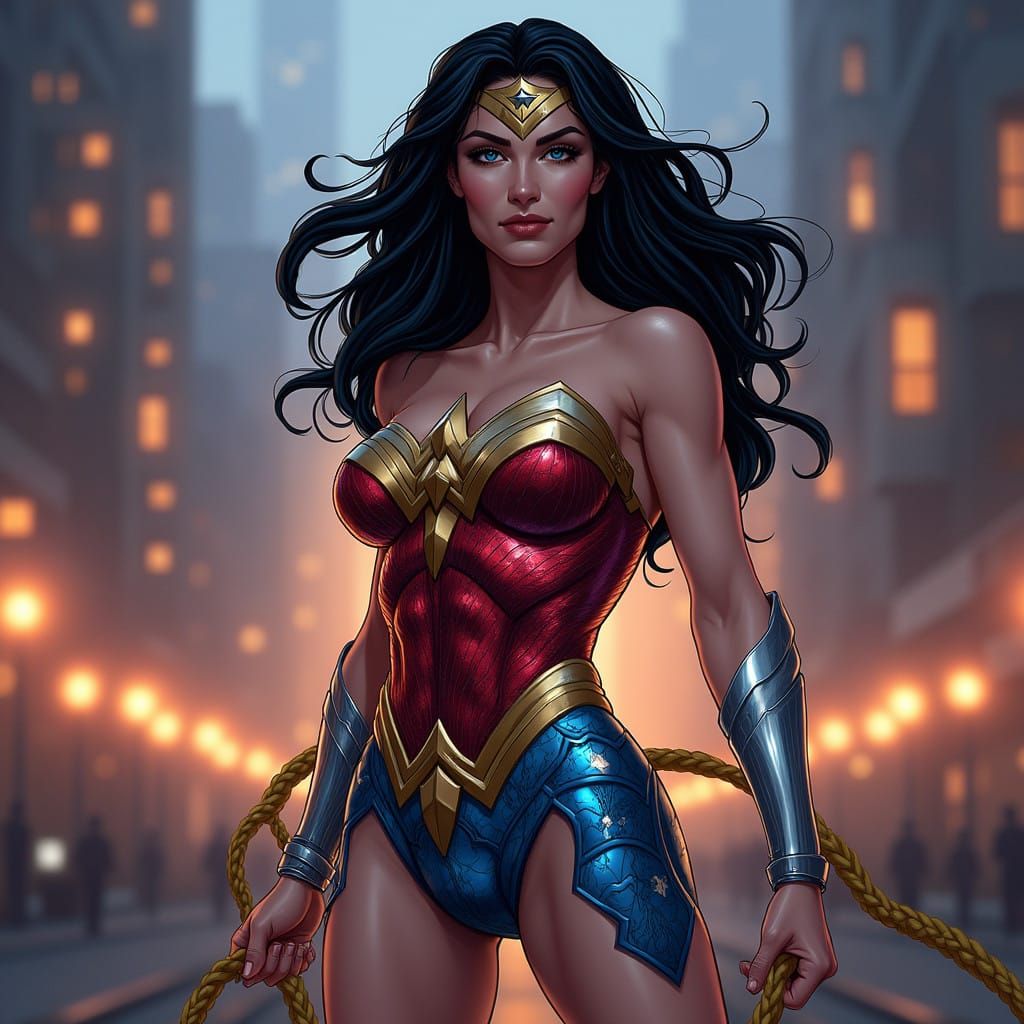 Wonder Woman Shines in Iridescent Silk Suit