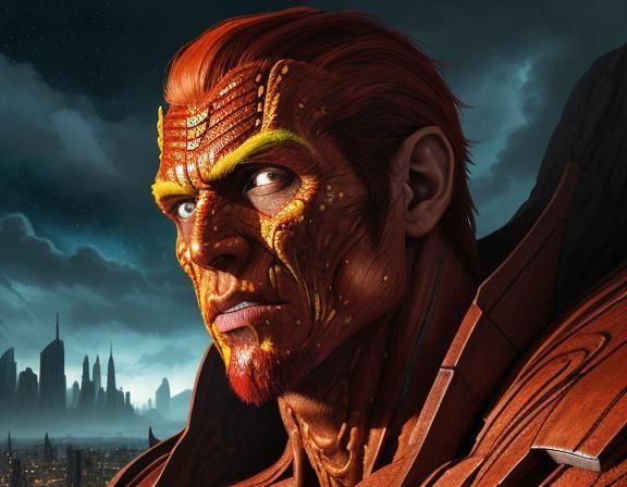 Colossal Titan Face in Cosmic Storm, Detailed Matte Painting