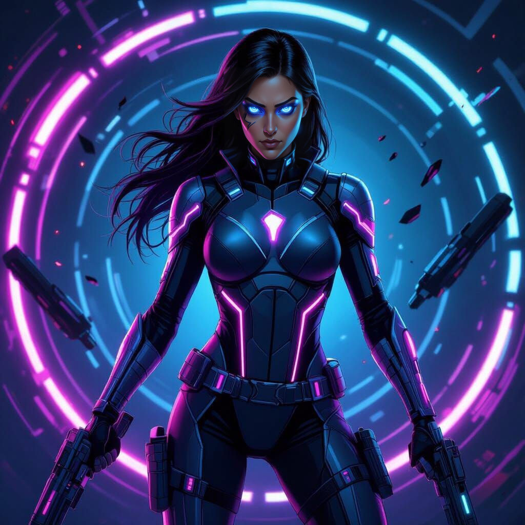Futuristic Superheroine With Advanced Combat Gear