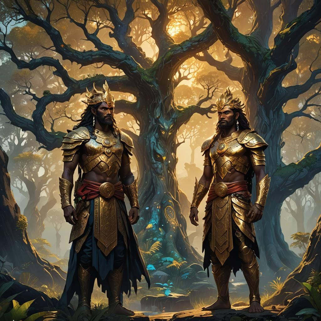 Fantasy Art: Transformed Figures in Mystical Landscape