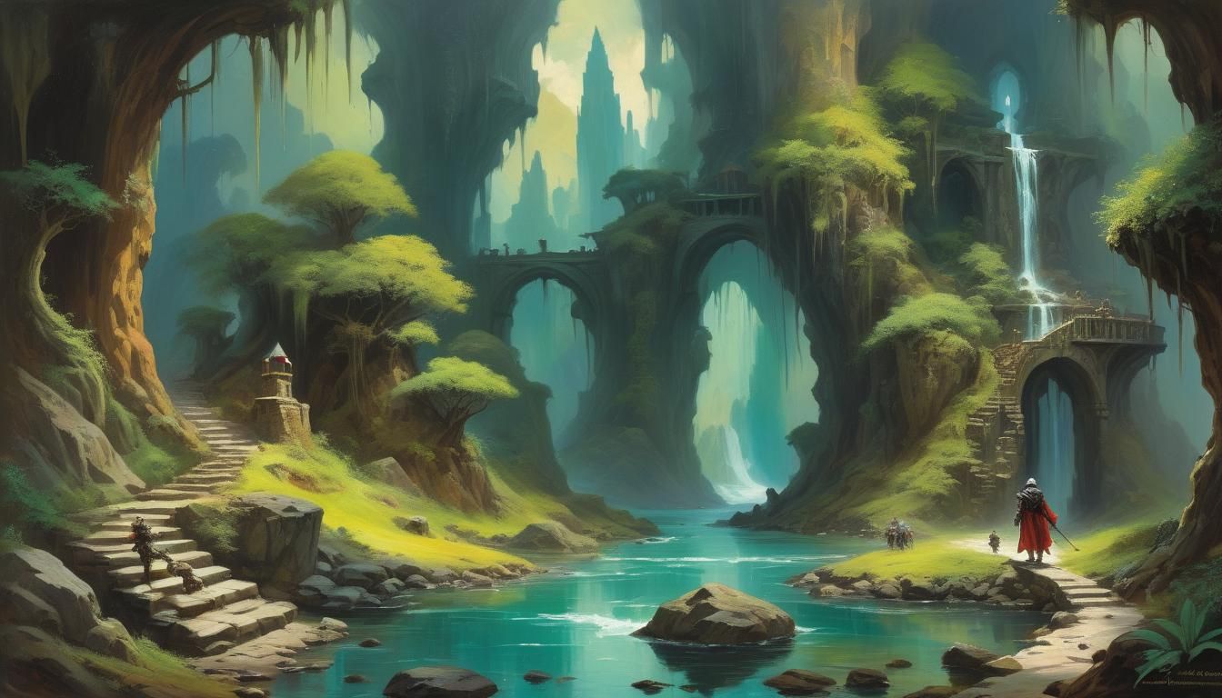 Fantasy Adventure Book Cover in Oil Painting Style