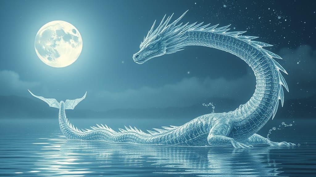 Ethereal Water Dragon Rises from Tranquil Lake