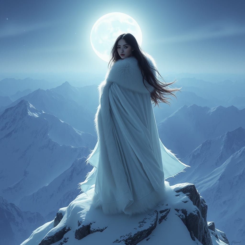 Enchanting Snow Goddess Under Full Moon