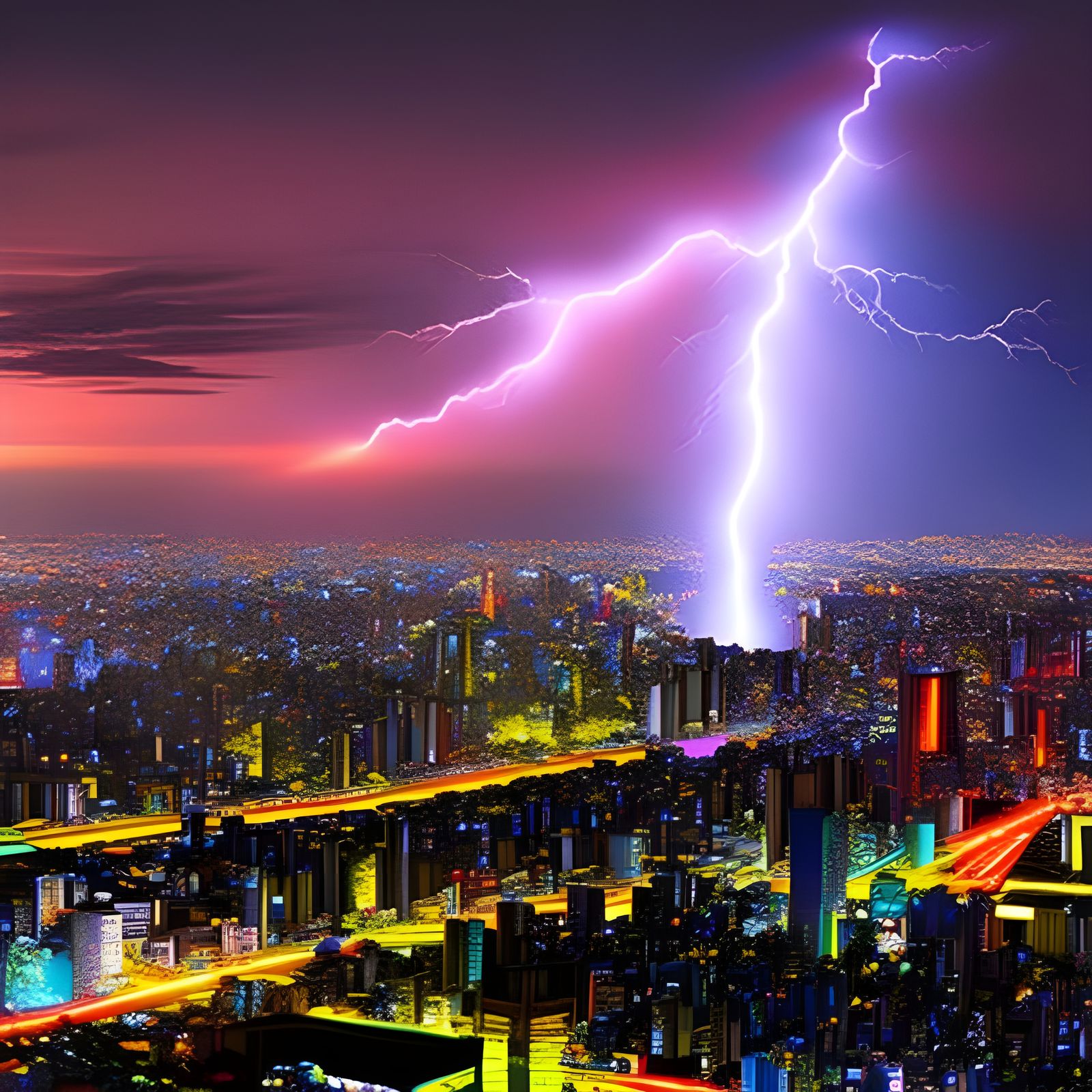 Neon Lightning Over Tokyo: Digital Art