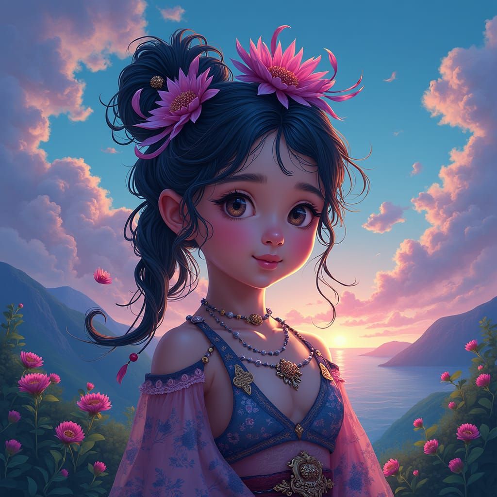 Enchanting Girl in Mystical Landscape, Matte Painting