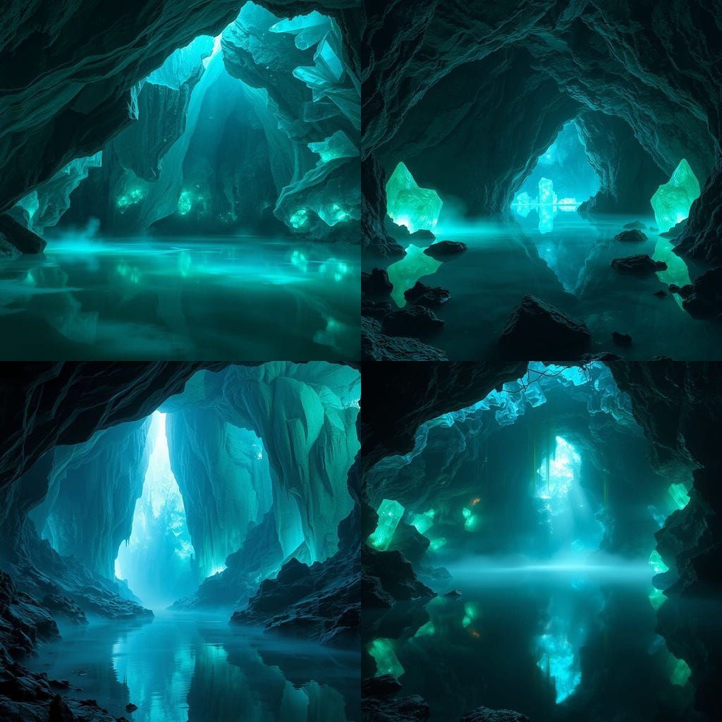 Mystical Cave with Glowing Crystals in a Fantastical World