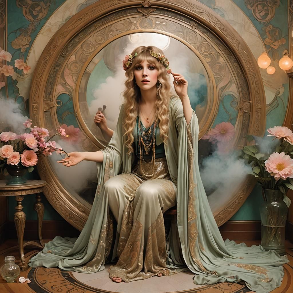 Stevie Nicks as Alphonse Mucha Painting in 1920s Room
