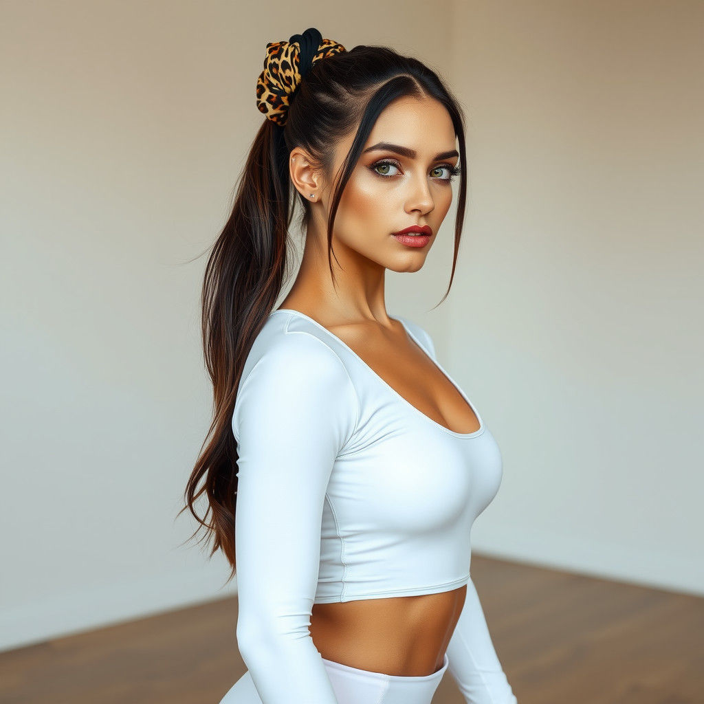 Yoga Teacher in Studio with Leopard Print Details