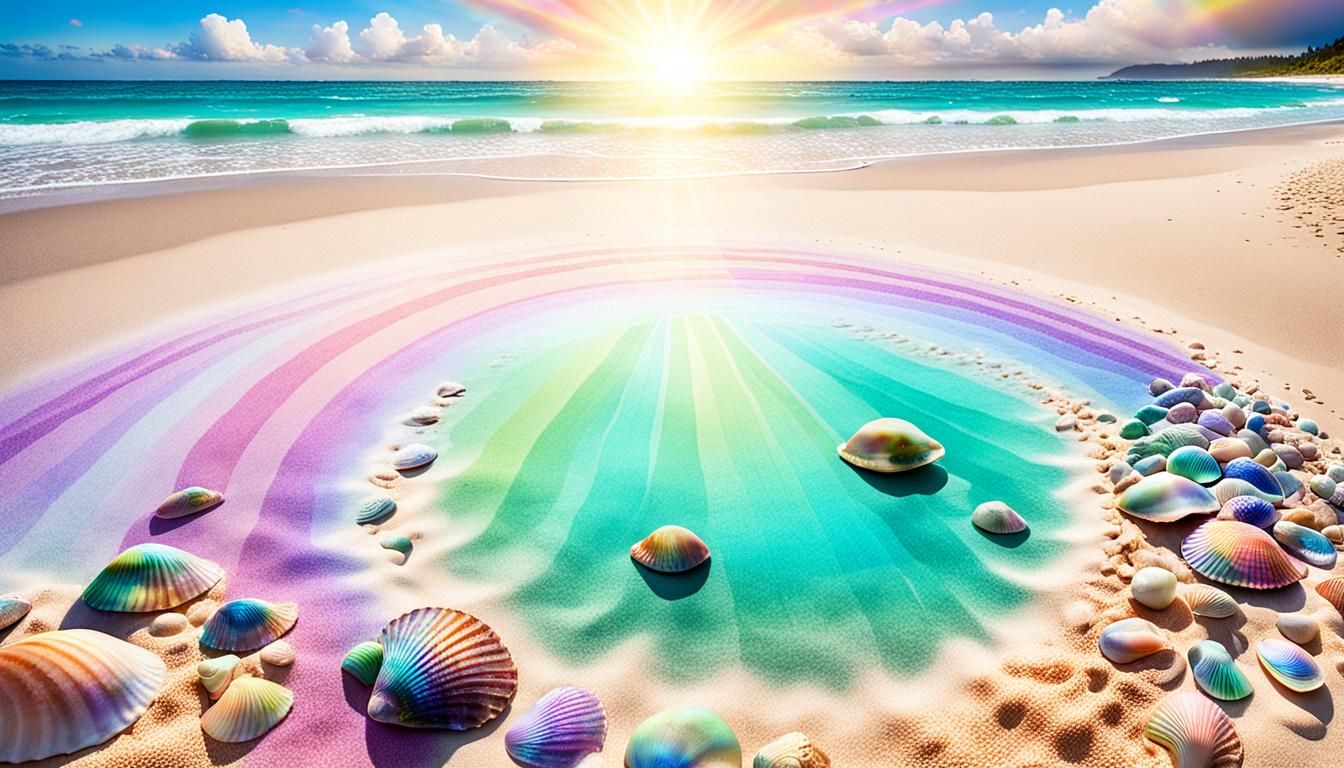 Rainbow Beach with Abalone Shells in Pastel Colors