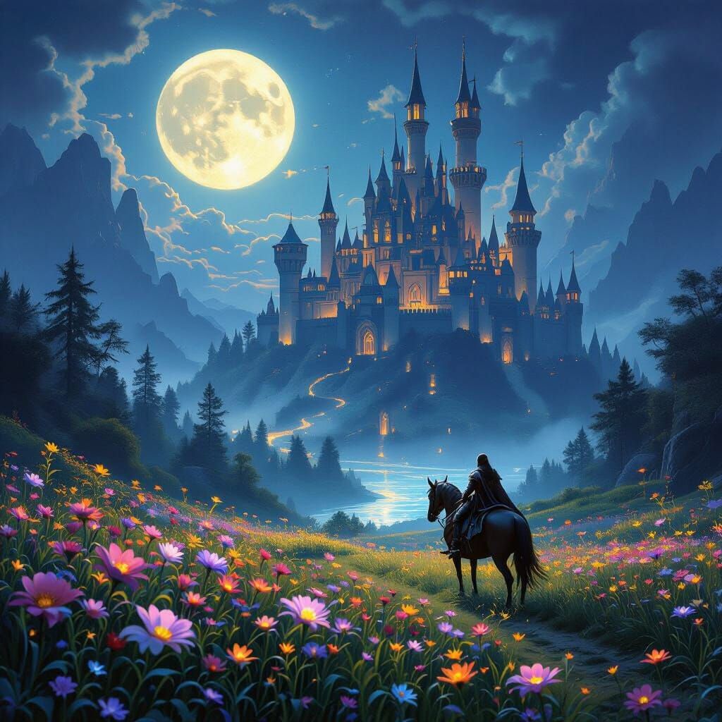 Magical Medieval Landscape with Twin Moons