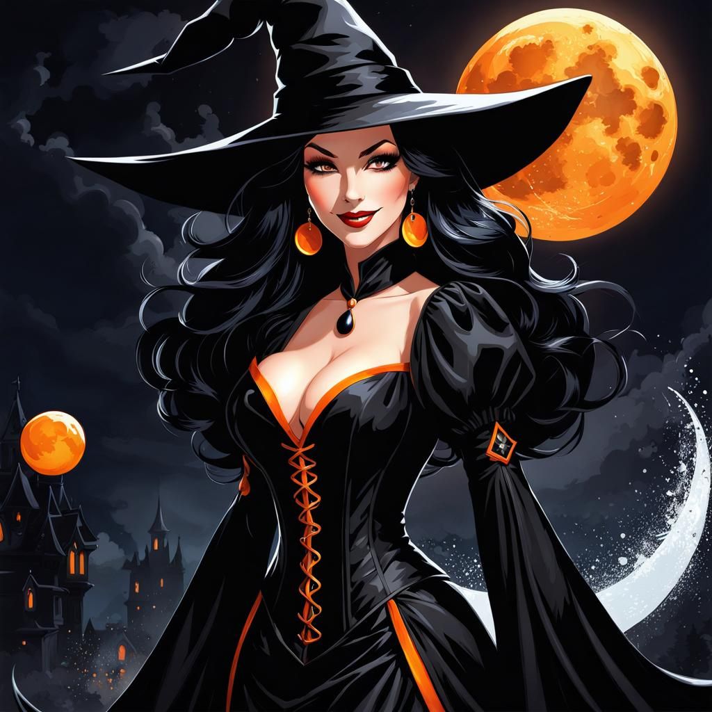 Alluring Witch with Cruel Smile in Splash Art