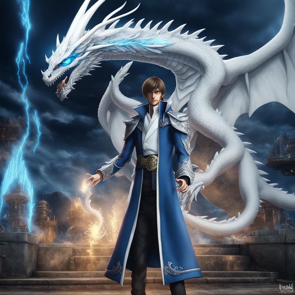 Seto Kaiba Summons Blue Eyes White Dragon