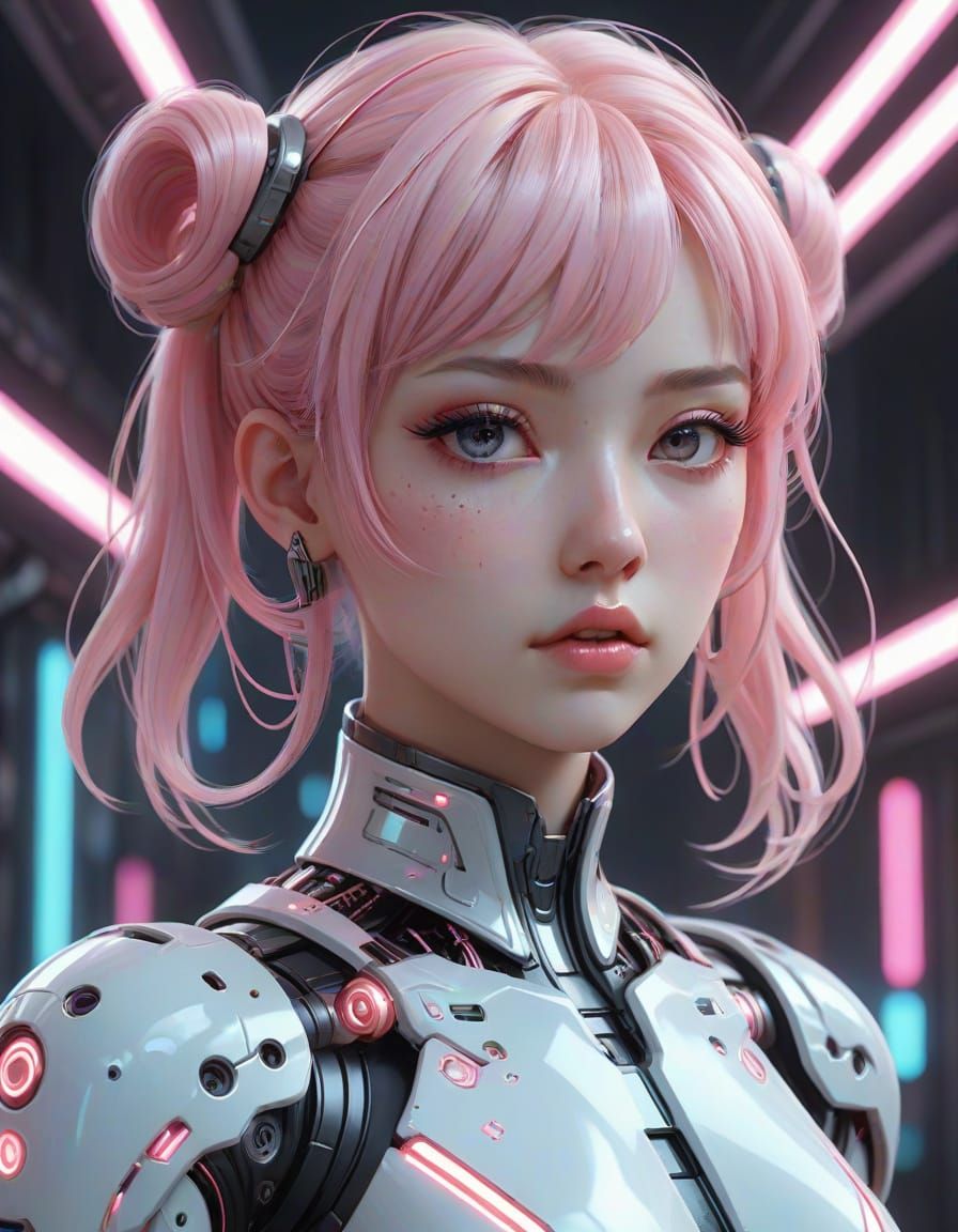 Cybernetic Girl Portrait in Sci-Fi Anime Style