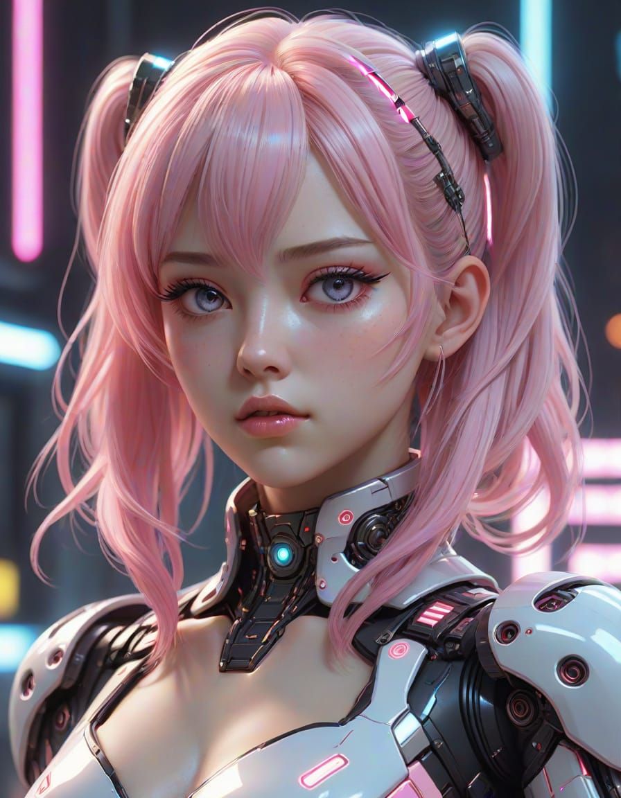 Cybernetic Android Girl with Pink Hair in 3D Anime Art
