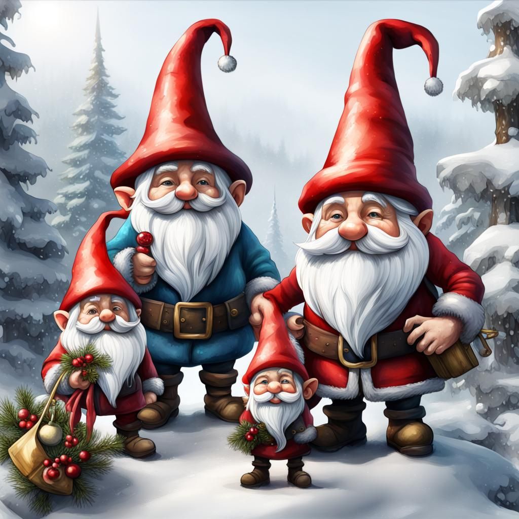 Festive Watercolor Christmas Gnomes Clipart Set