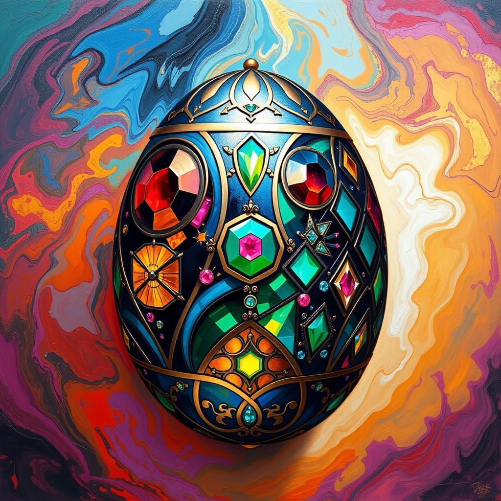 Vibrant Neo-Impressionist Fabergé Egg in Adamantium Metal