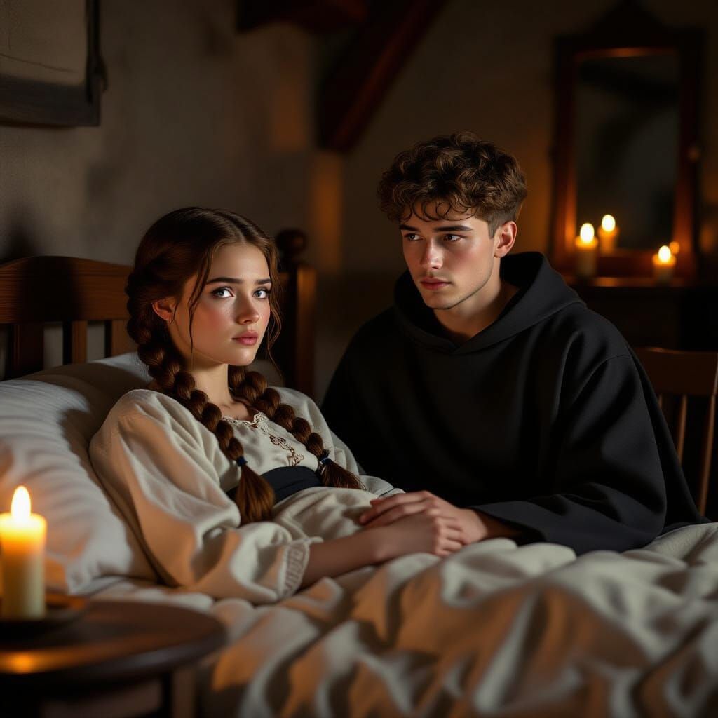 Worried Monk Attends Young Woman in Cell