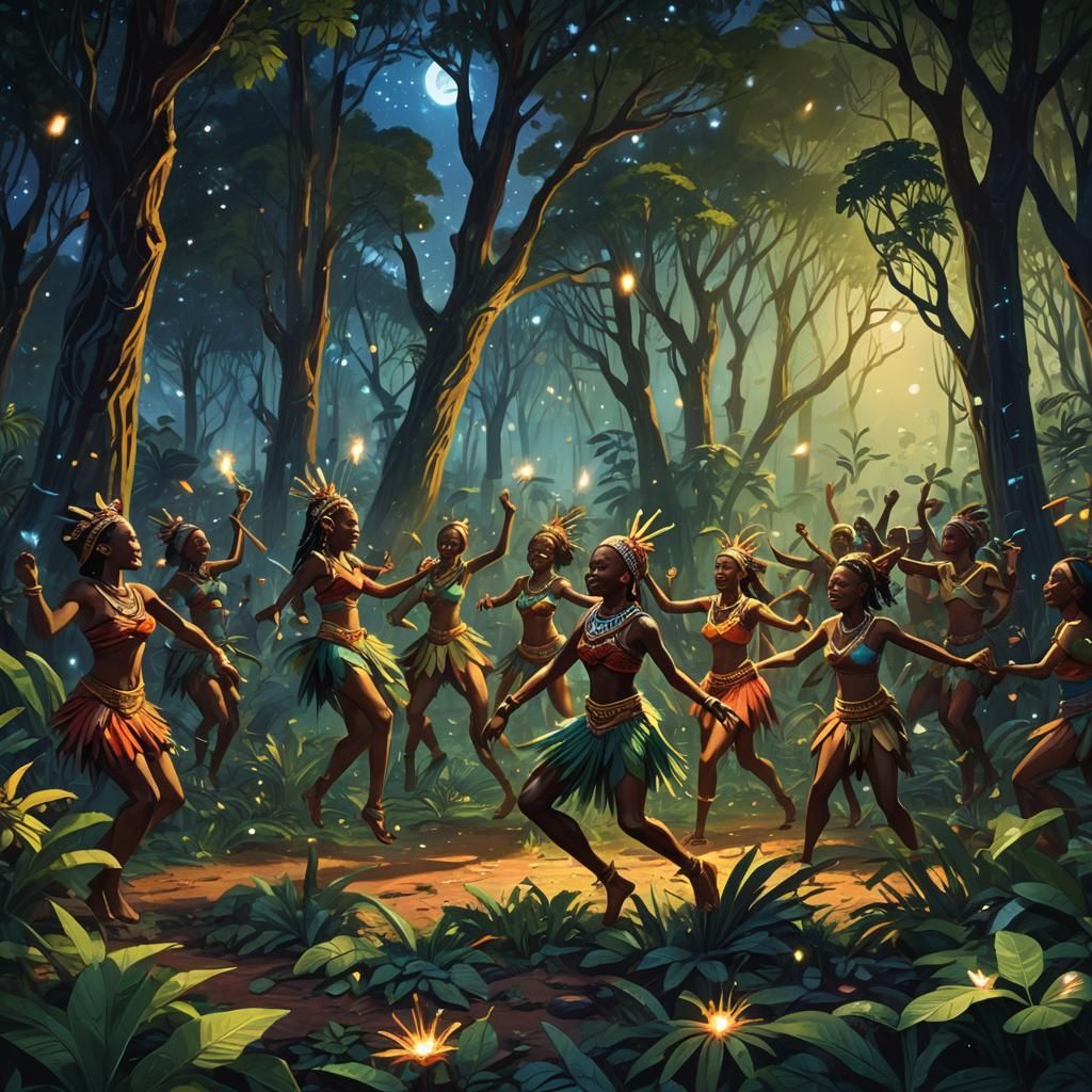 Zulu Dance Under Starry Sky: Vibrant Concept Art