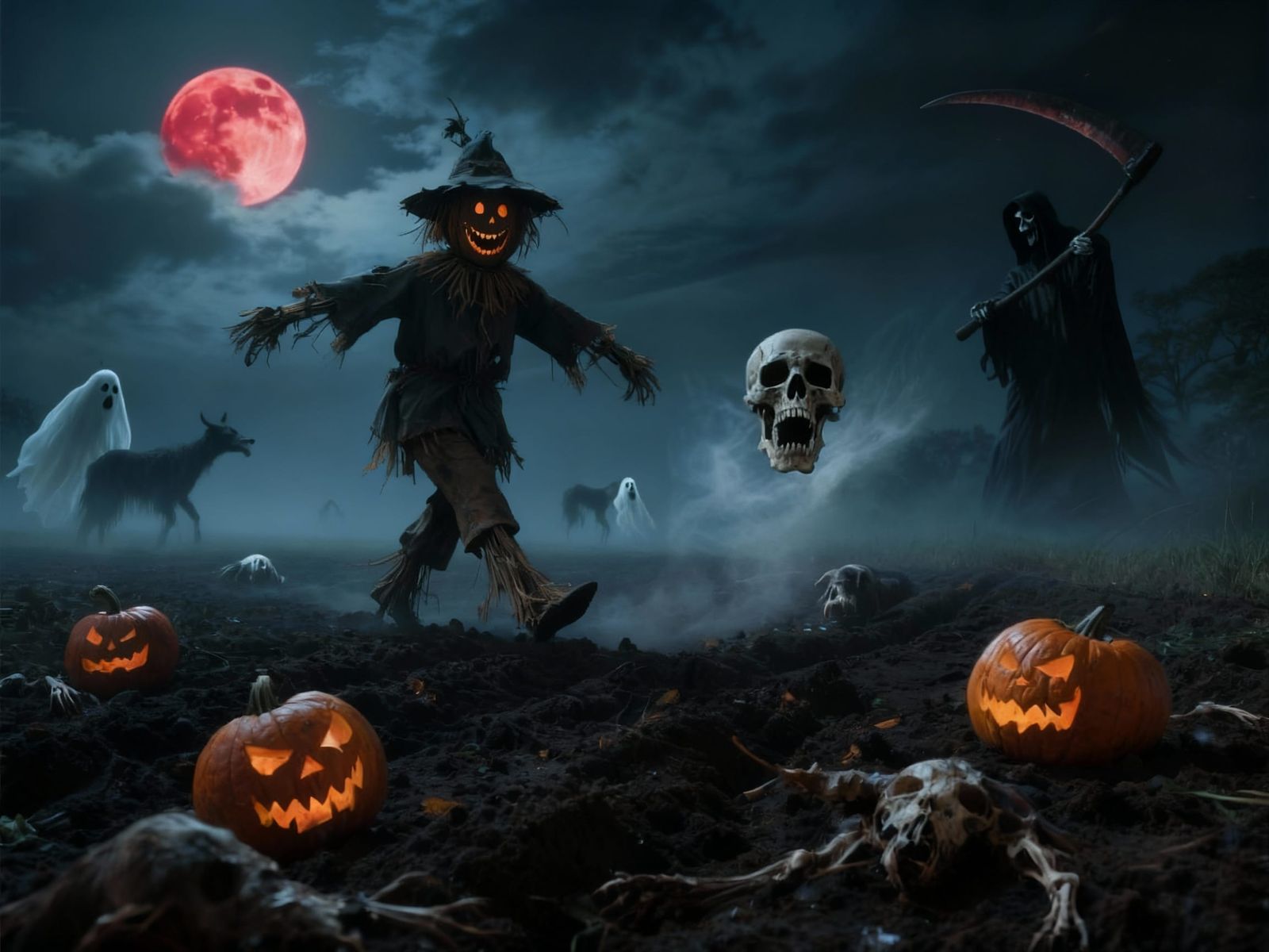 Scarecrow's Frightful Night Under a Blood Moon