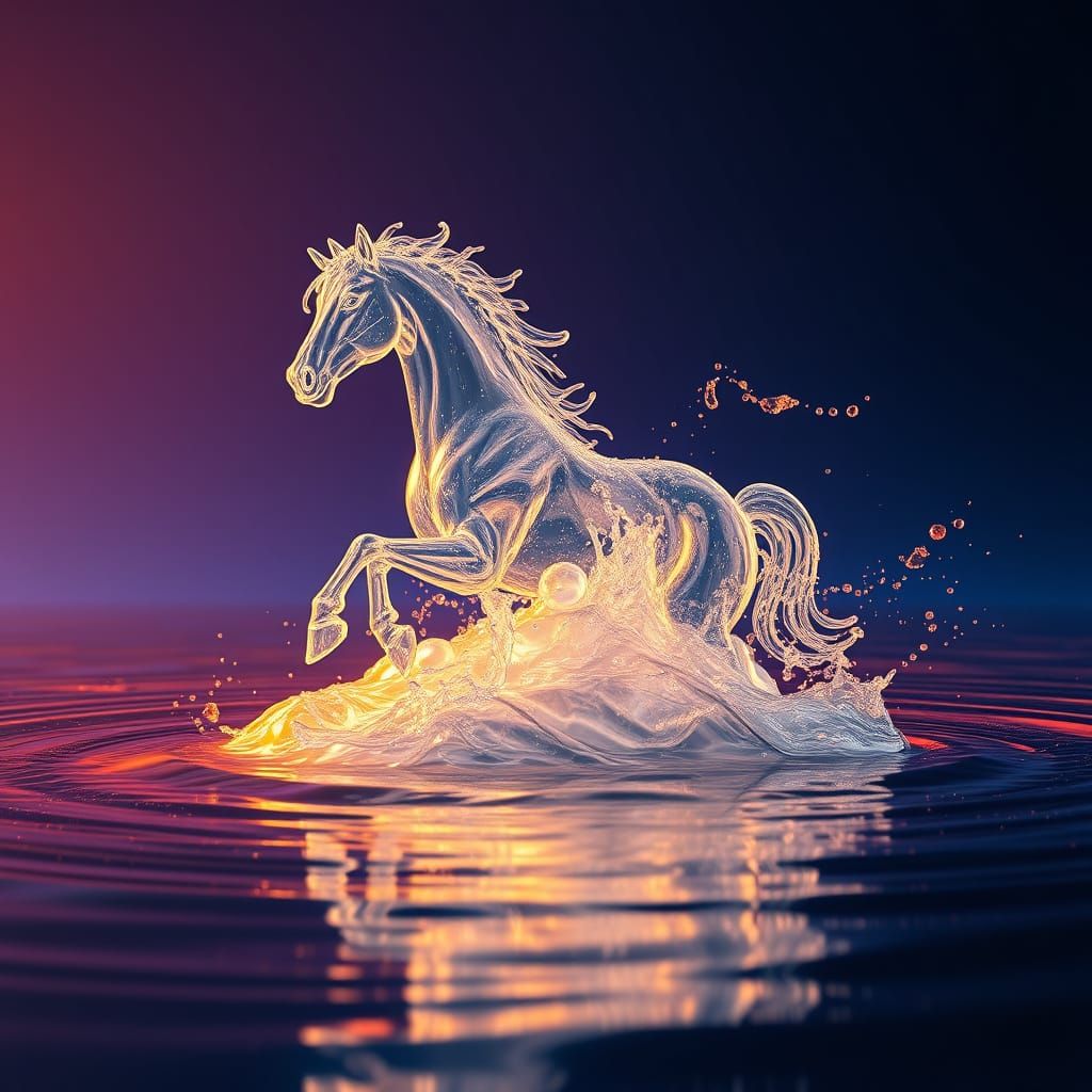 Majestic Horse-Shaped Splash in Fantasy Landscape