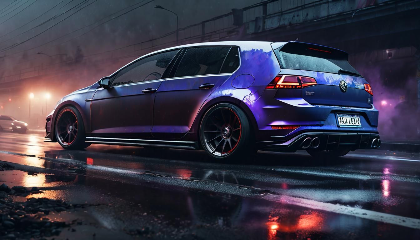 Modified VW Golf 7R Speeds Down Foggy Highway