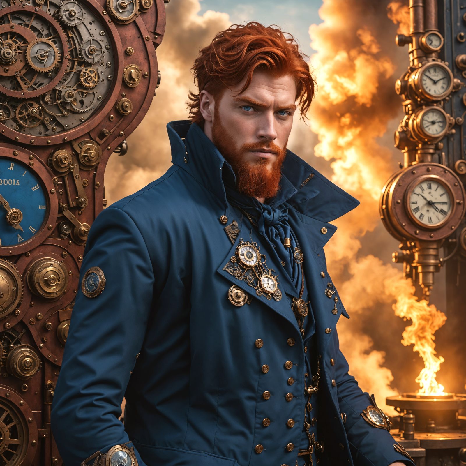 Dashing Red Headed Gentleman in Elegant Steampunk Attire