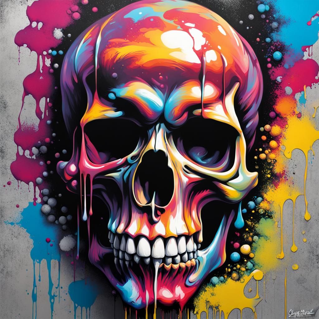 Colorful Graffiti Skull with Melting Paint Effects