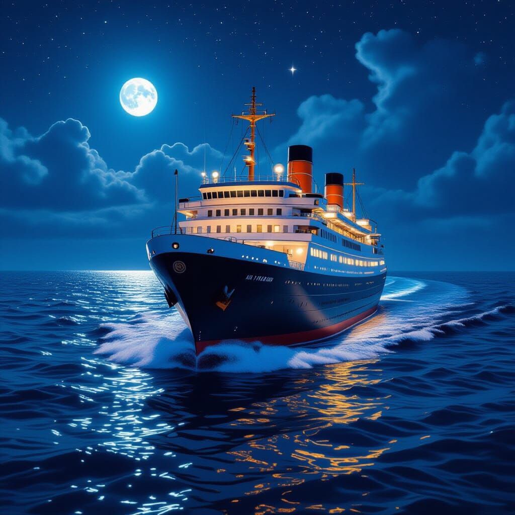 Illuminated Cruise Ship Under Starry Night Sky
