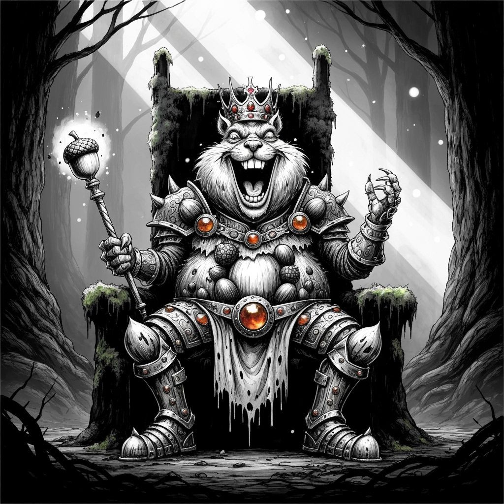 Mad Squirrel King in Dark Fantasy Inking Art