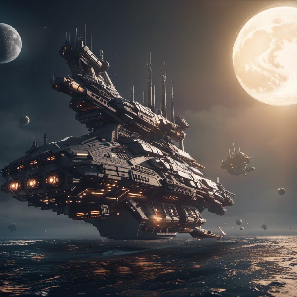 Epic Spaceship Battleship Above Naval Base in 8K