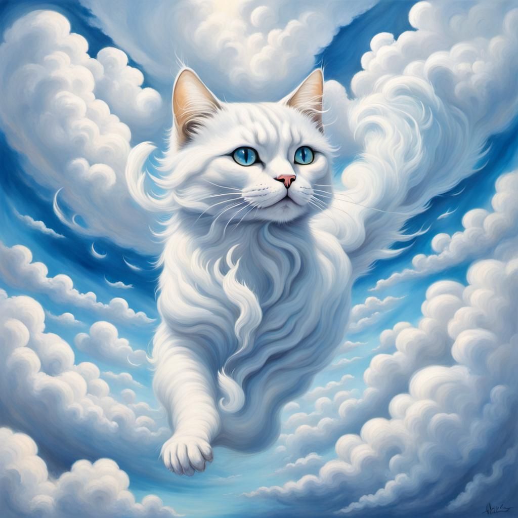 Cloud Cat Soaring Through Open Sky: Digital Art