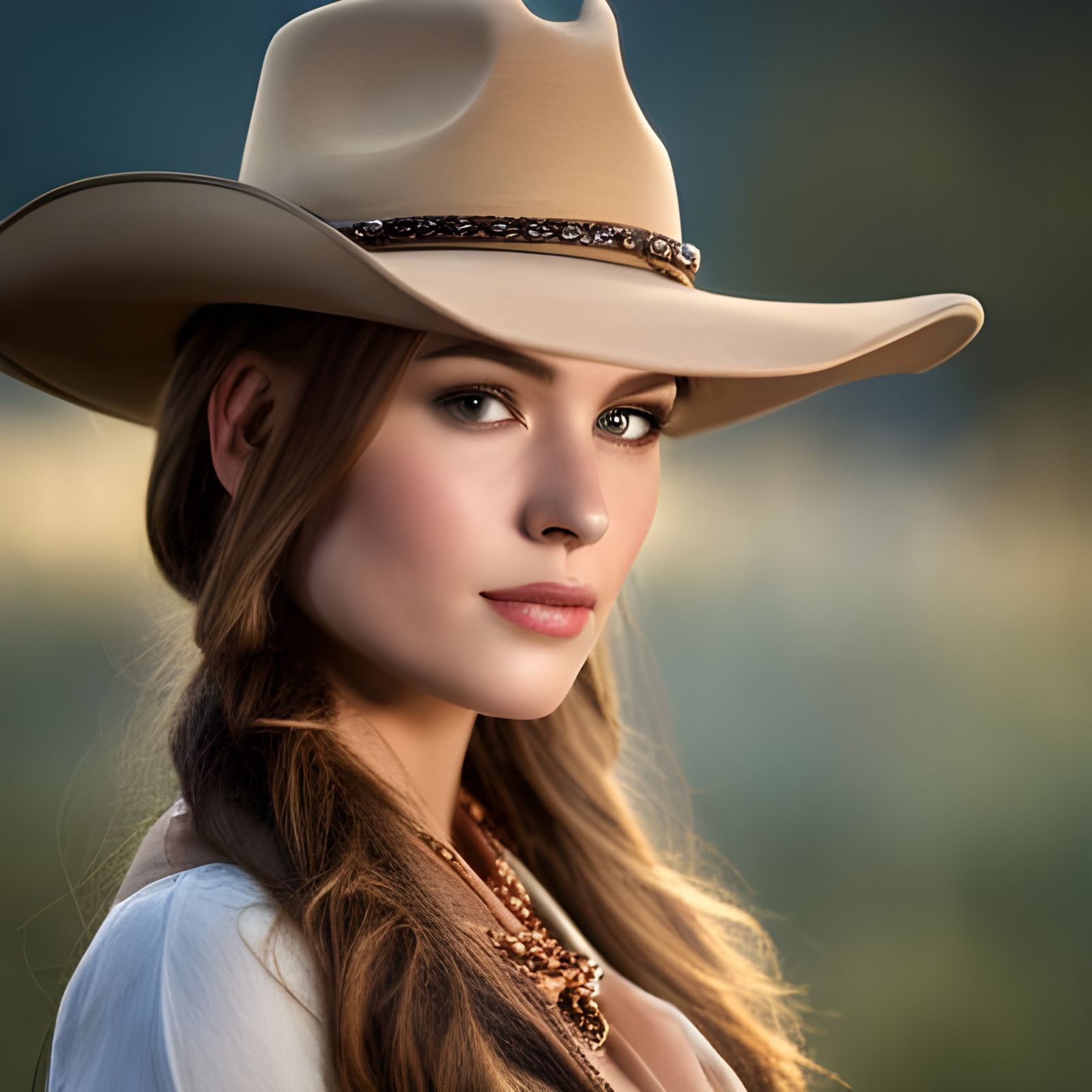 Gorgeous Rancher Girl Portrait in Wild West Style