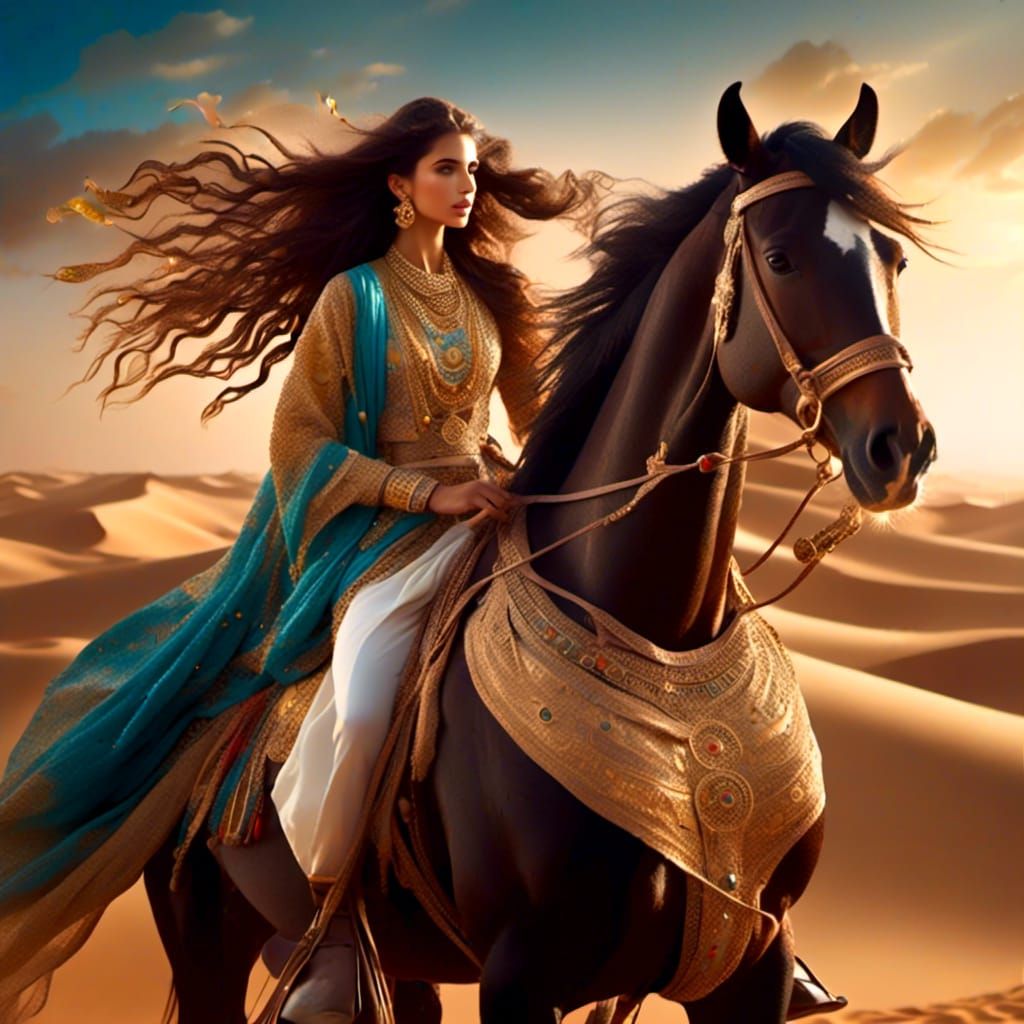 Arabian Horse Ride at Sunrise in Rembrandt Style