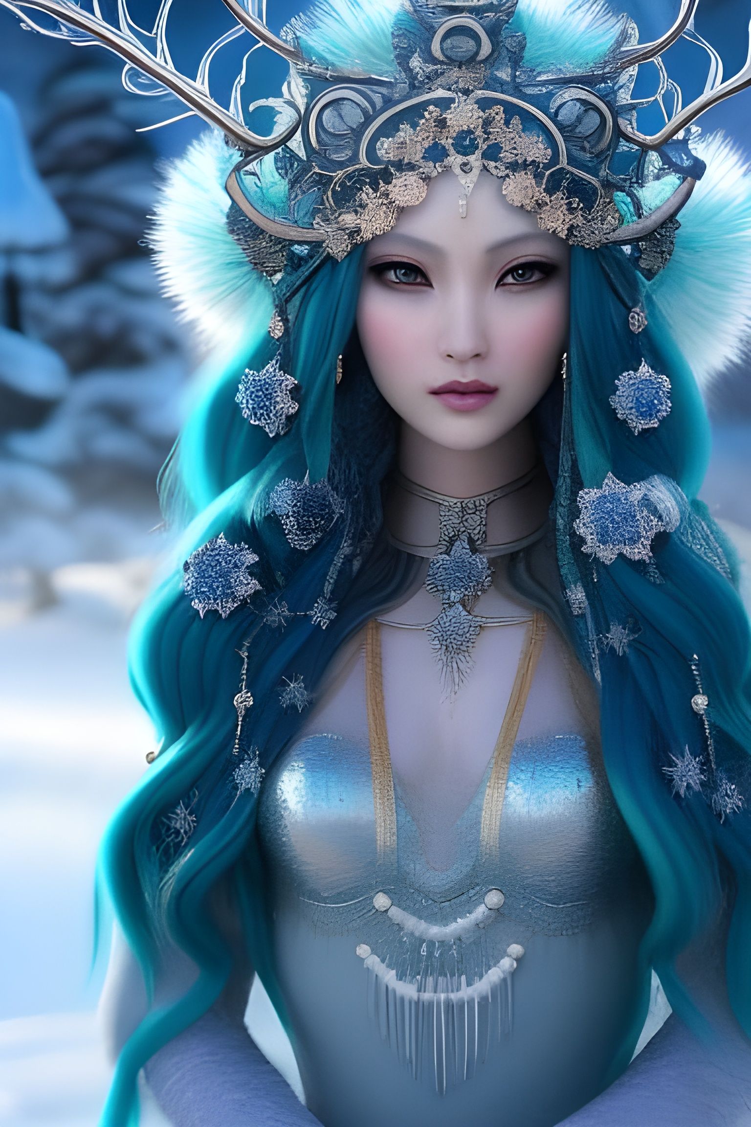 Icy Winter Goddess Portrait in Hyperdetailed Digital Art