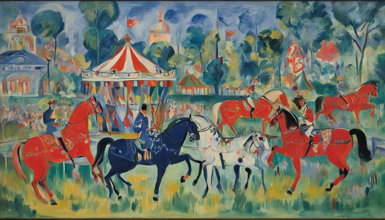 Circus Horses: Oil Painting in Fauvist Style