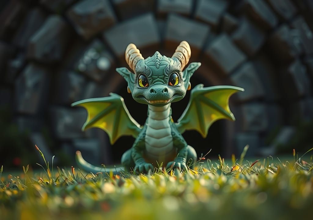 Adorable Baby Dragon in Medieval Poland Digital Art