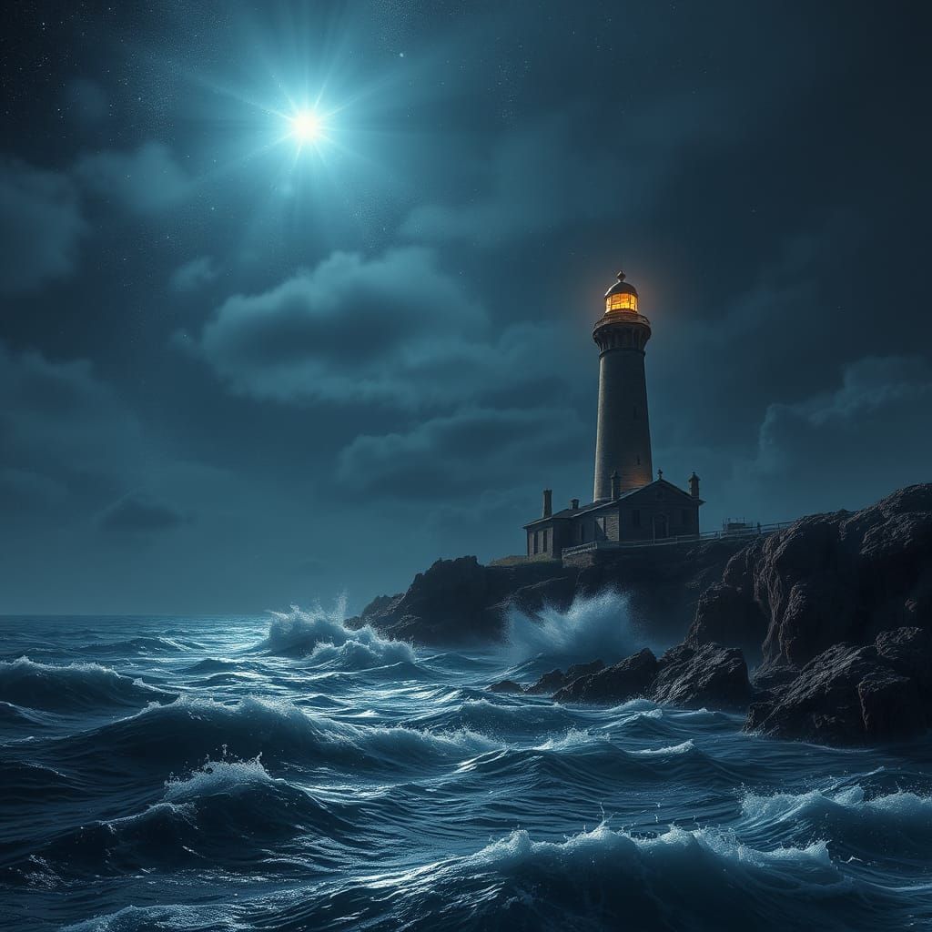 Gothic Lighthouse Oceanscape with Volumetric Lighting